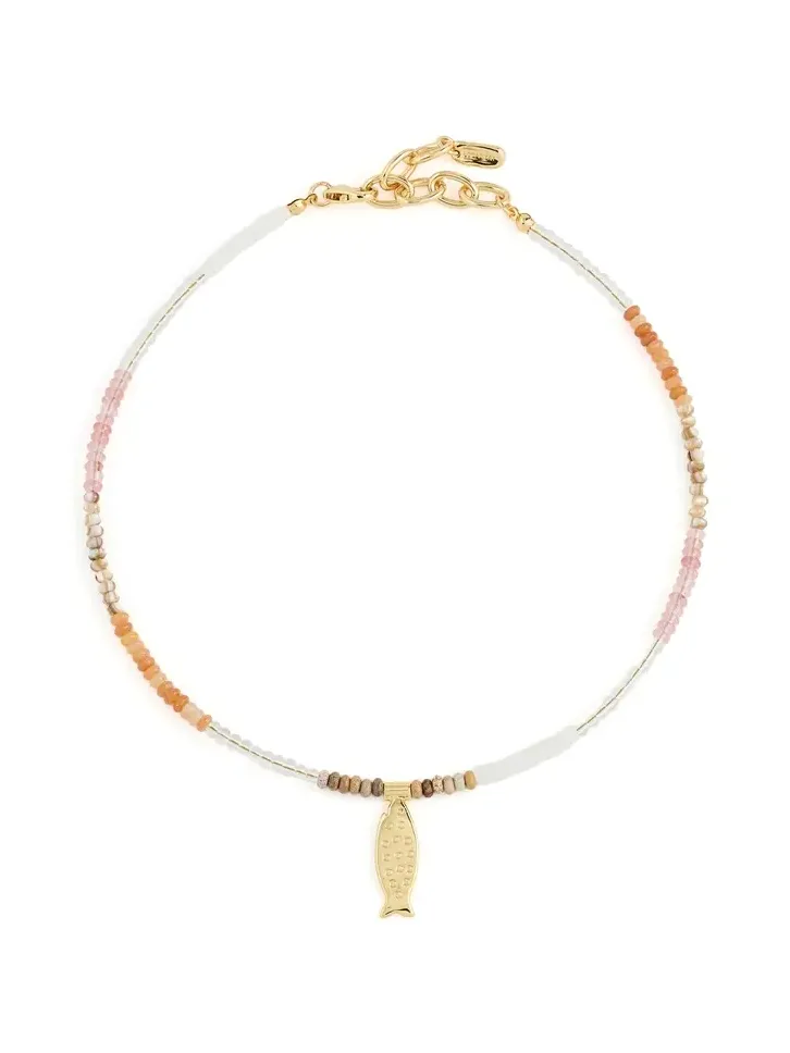 Pink Beaded Gold Fish Necklace