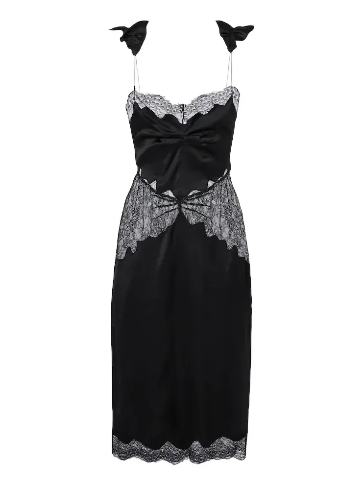 Lace-trimmed satin midi dress