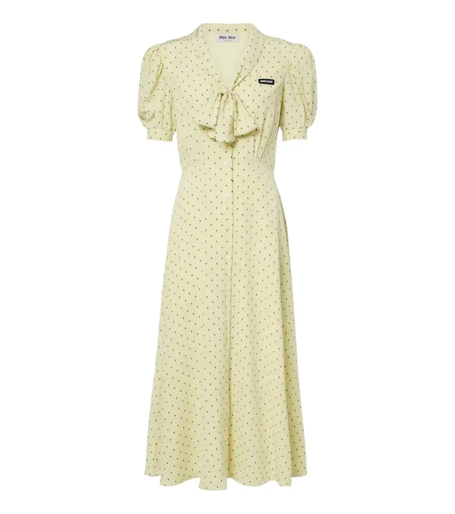 Miu Miu Polka-dot tie-neck silk midi dress | Image 1 Miu Miu Polka-dot tie-neck silk midi dress | Image 1