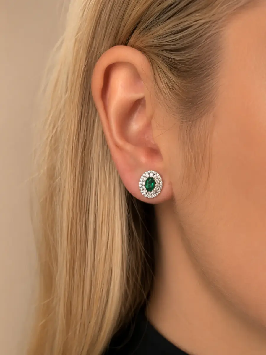 Wish Fine Jewelry 1.39ct Emerald Diamond 18K Gold Halo Stud Earrings | Thumbnail 2 Wish Fine Jewelry 1.39ct Emerald Diamond 18K Gold Halo Stud Earrings | Thumbnail 2