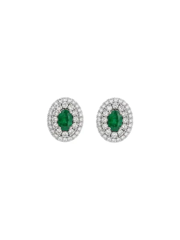 1.39ct Emerald Diamond 18K Gold Halo Stud Earrings