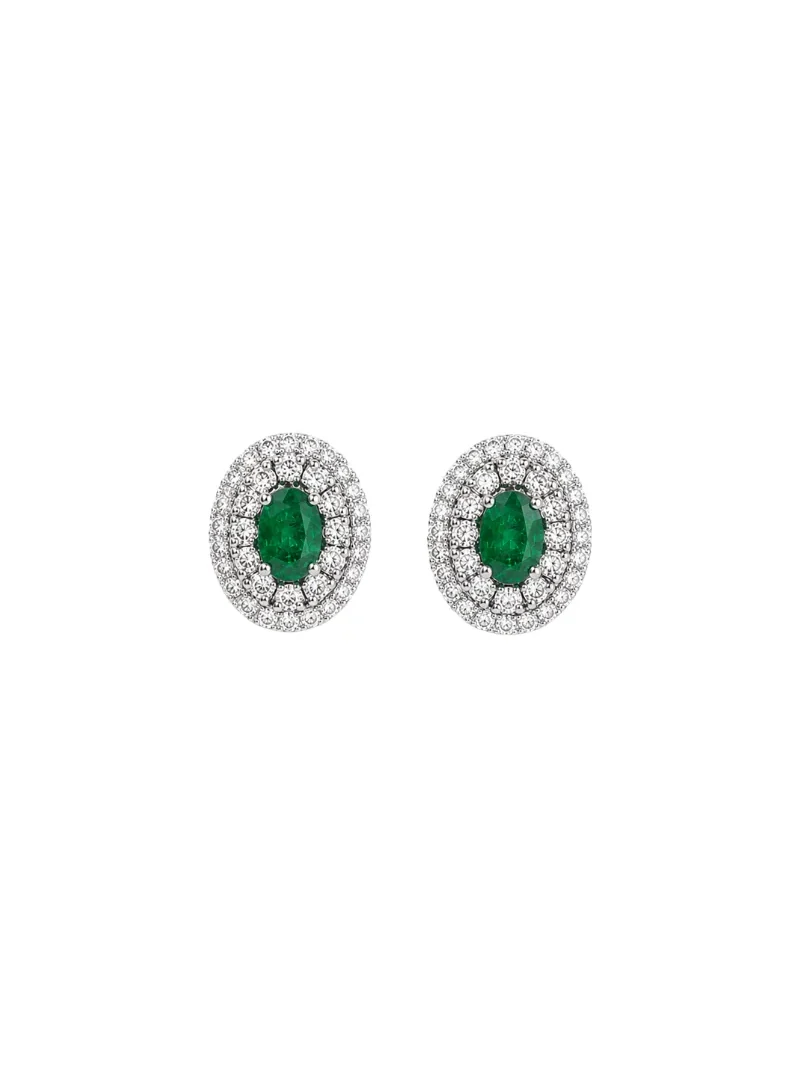 1.39ct Emerald Diamond 18K Gold Halo Stud Earrings 1.39ct Emerald Diamond 18K Gold Halo Stud Earrings