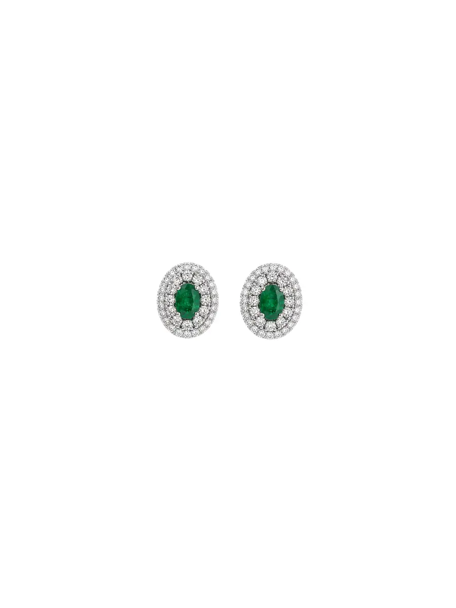 Wish Fine Jewelry 1.39ct Emerald Diamond 18K Gold Halo Stud Earrings | Image 1 Wish Fine Jewelry 1.39ct Emerald Diamond 18K Gold Halo Stud Earrings | Image 1