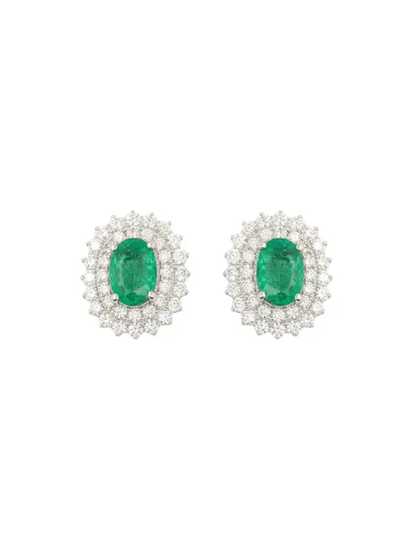 2.00ct Emerald Diamond 18K Gold Halo Earrings
