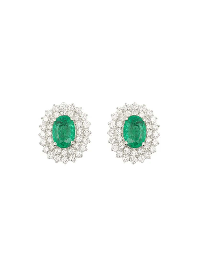 2.00ct Emerald Diamond 18K Gold Halo Earrings 2.00ct Emerald Diamond 18K Gold Halo Earrings