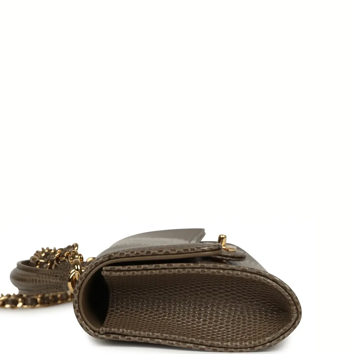 Chanel Chanel Long Top Handle Clutch with Chain Dark Khaki Lizard Embossed Calfskin Gold Hardware | Thumbnail 5