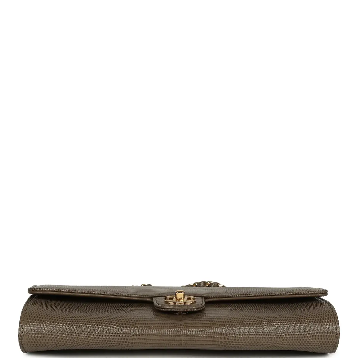 Chanel Chanel Long Top Handle Clutch with Chain Dark Khaki Lizard Embossed Calfskin Gold Hardware | Thumbnail 6