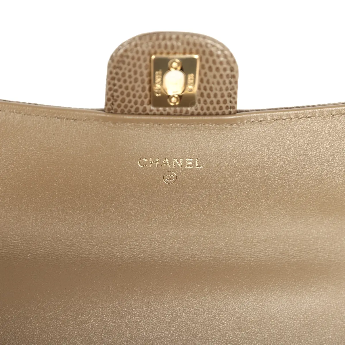 Chanel Chanel Long Top Handle Clutch with Chain Dark Khaki Lizard Embossed Calfskin Gold Hardware | Thumbnail 9