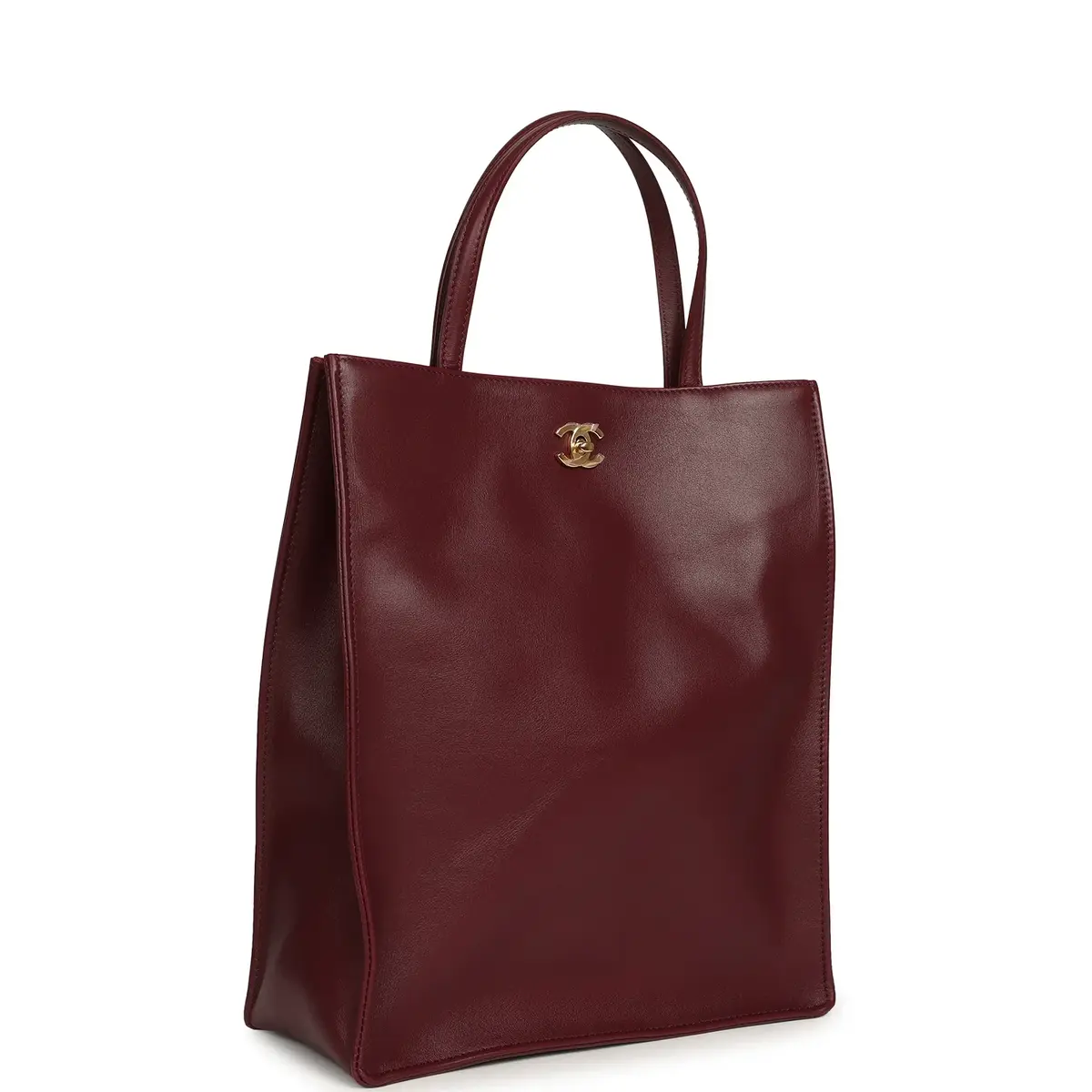 Chanel Chanel Small "Grocery Bag" with Chain Dark Burgundy Calfskin Gold Hardware | Thumbnail 2 Chanel Chanel Small "Grocery Bag" with Chain Dark Burgundy Calfskin Gold Hardware | Thumbnail 2