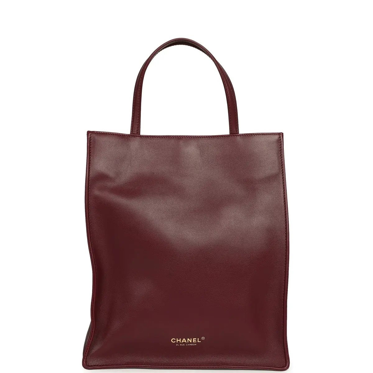 Chanel Chanel Small "Grocery Bag" with Chain Dark Burgundy Calfskin Gold Hardware | Thumbnail 4 Chanel Chanel Small "Grocery Bag" with Chain Dark Burgundy Calfskin Gold Hardware | Thumbnail 4