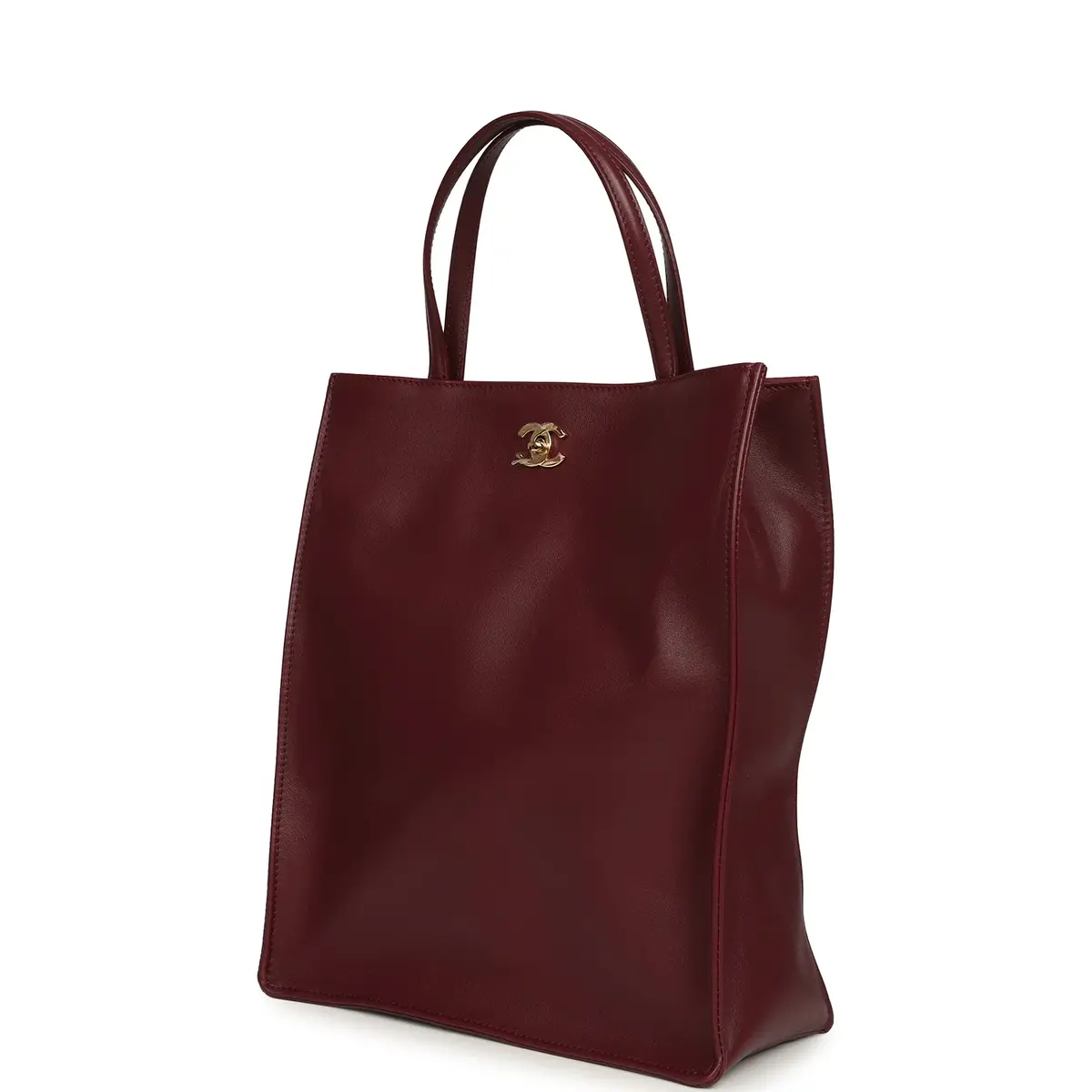 Chanel Chanel Small "Grocery Bag" with Chain Dark Burgundy Calfskin Gold Hardware | Thumbnail 5 Chanel Chanel Small "Grocery Bag" with Chain Dark Burgundy Calfskin Gold Hardware | Thumbnail 5