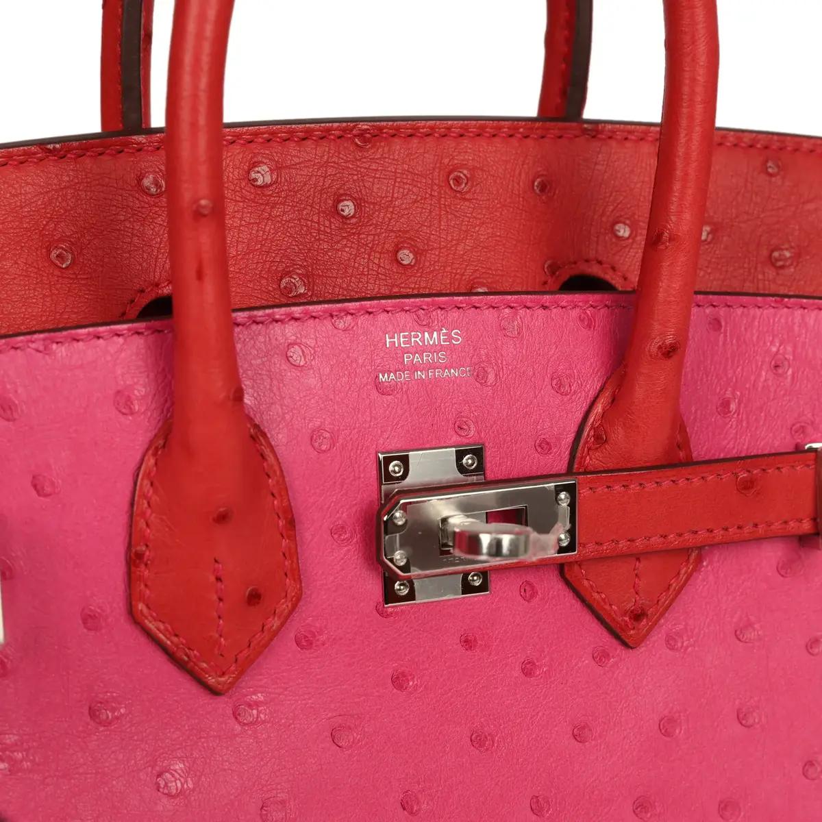 HERMÈS Hermes Birkin 25 Rose Tyrien, Rouge Vif Ostrich Touch Palladium Hardware | Thumbnail 7 HERMÈS Hermes Birkin 25 Rose Tyrien, Rouge Vif Ostrich Touch Palladium Hardware | Thumbnail 7