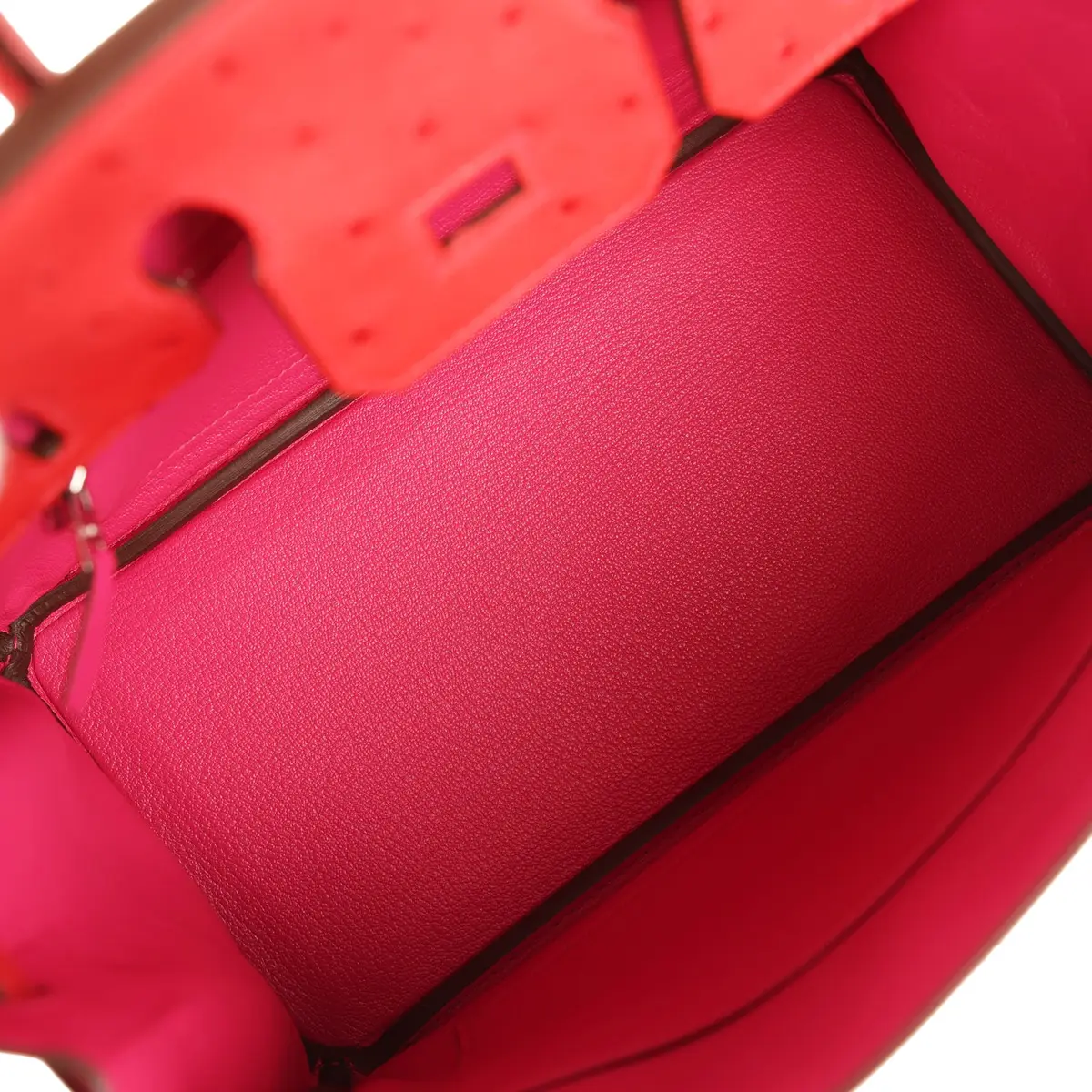 HERMÈS Hermes Birkin 25 Rose Tyrien, Rouge Vif Ostrich Touch Palladium Hardware | Thumbnail 8 HERMÈS Hermes Birkin 25 Rose Tyrien, Rouge Vif Ostrich Touch Palladium Hardware | Thumbnail 8