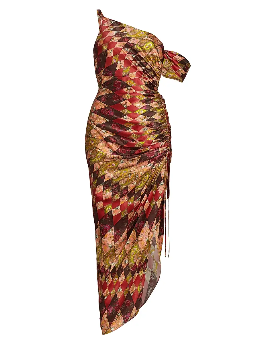 Cinq à Sept Women's Elliana Asymmetric Silk Midi-Dress - Pale Rose Multi | Image 1 Cinq à Sept Women's Elliana Asymmetric Silk Midi-Dress - Pale Rose Multi | Image 1