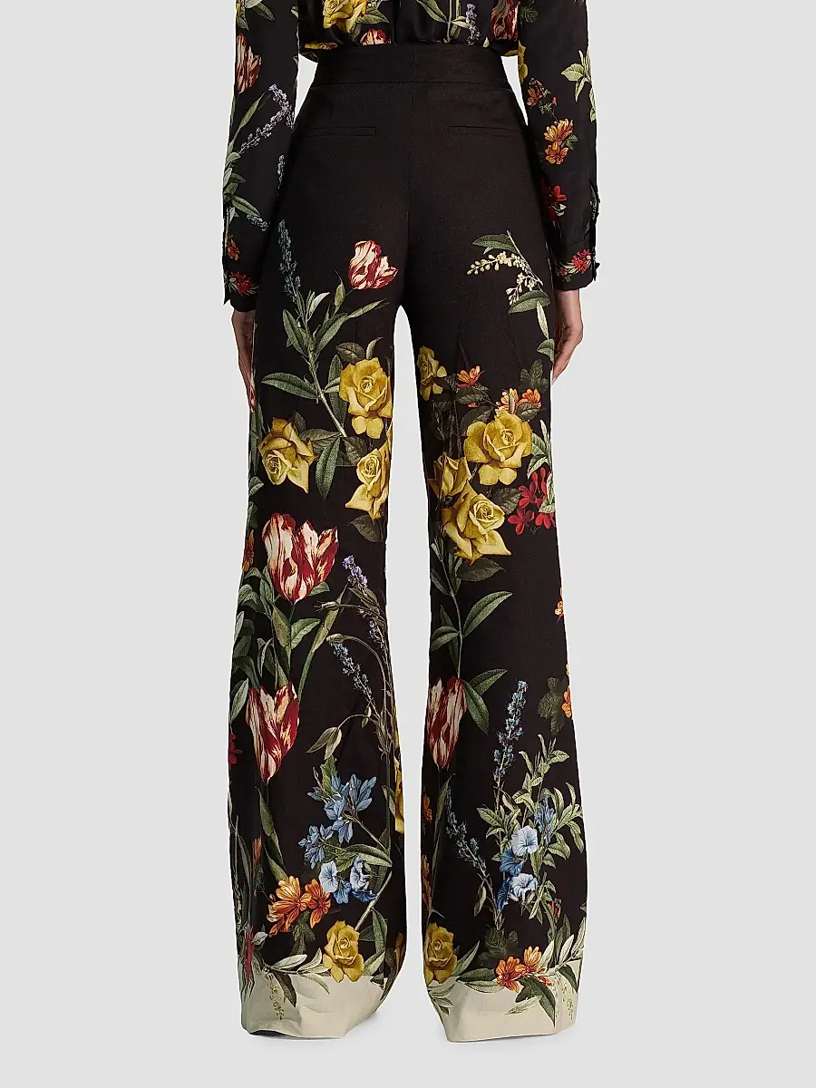 Alice + Olivia Women's Dylan Floral Linen-Blend Wide-Leg Pants | Thumbnail 3 Alice + Olivia Women's Dylan Floral Linen-Blend Wide-Leg Pants | Thumbnail 3