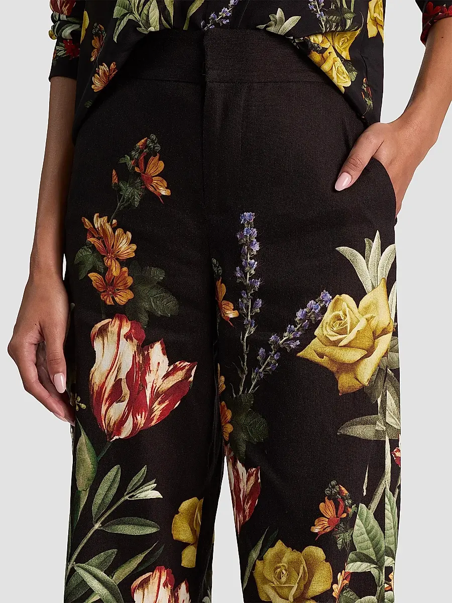 Alice + Olivia Women's Dylan Floral Linen-Blend Wide-Leg Pants | Thumbnail 5 Alice + Olivia Women's Dylan Floral Linen-Blend Wide-Leg Pants | Thumbnail 5