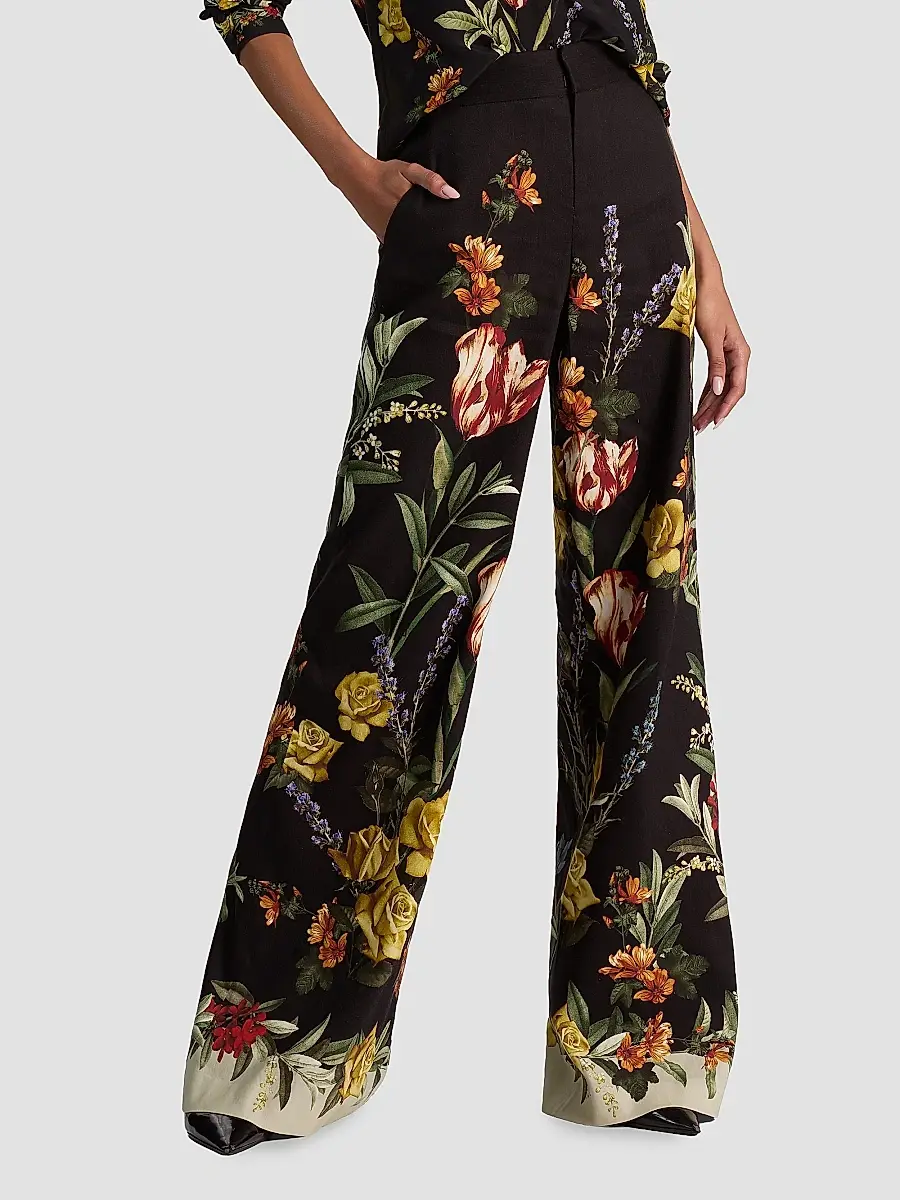 Alice + Olivia Women's Dylan Floral Linen-Blend Wide-Leg Pants | Thumbnail 6 Alice + Olivia Women's Dylan Floral Linen-Blend Wide-Leg Pants | Thumbnail 6