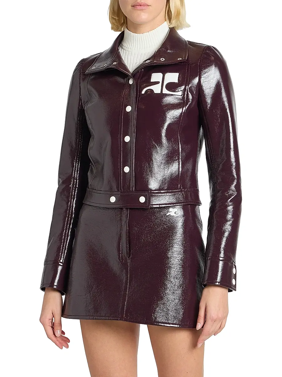 Courrèges Women's Reedition Logo Vinyl Crop Jacket | Thumbnail 3 Courrèges Women's Reedition Logo Vinyl Crop Jacket | Thumbnail 3