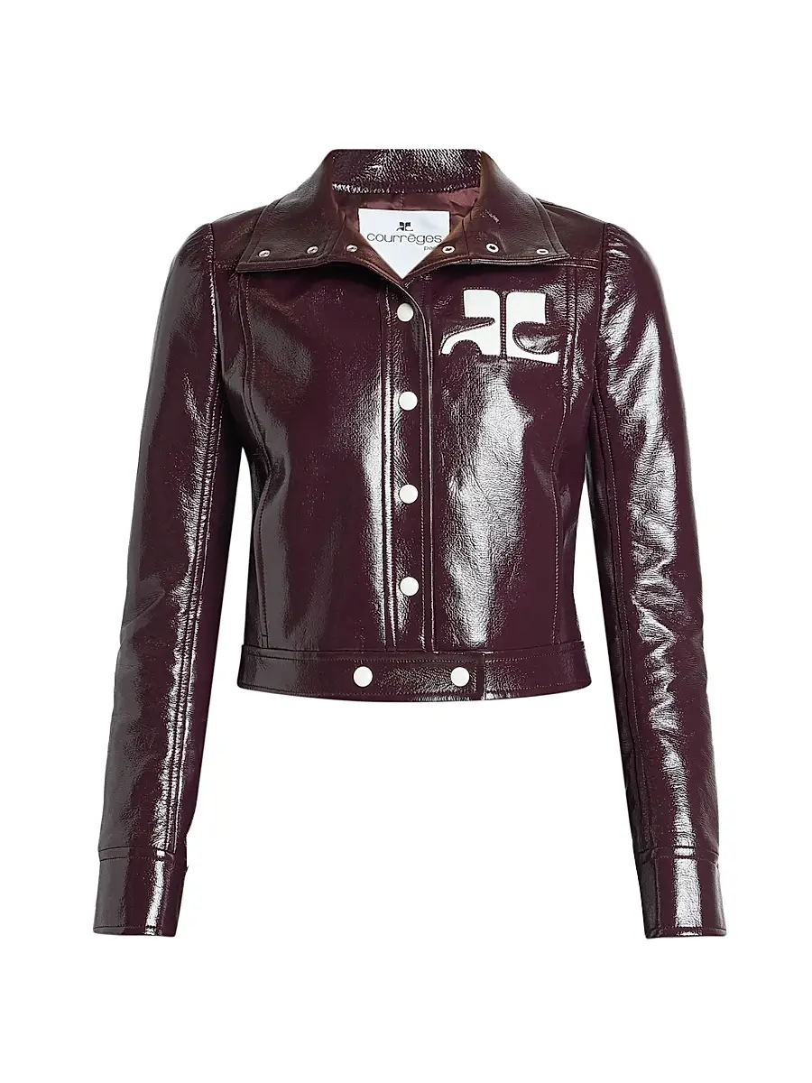 Courrèges Women's Reedition Logo Vinyl Crop Jacket - Burnt Red | Image 1 Courrèges Women's Reedition Logo Vinyl Crop Jacket - Burnt Red | Image 1