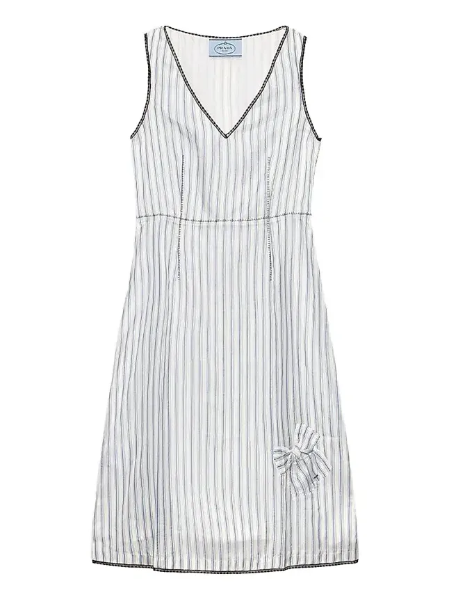 Prada Women's Striped Dress with Bow - Blue