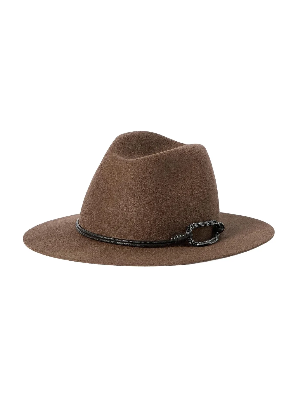 Brunello Cucinelli Women's Felt Fedora with Leather and Monili Band - Brown