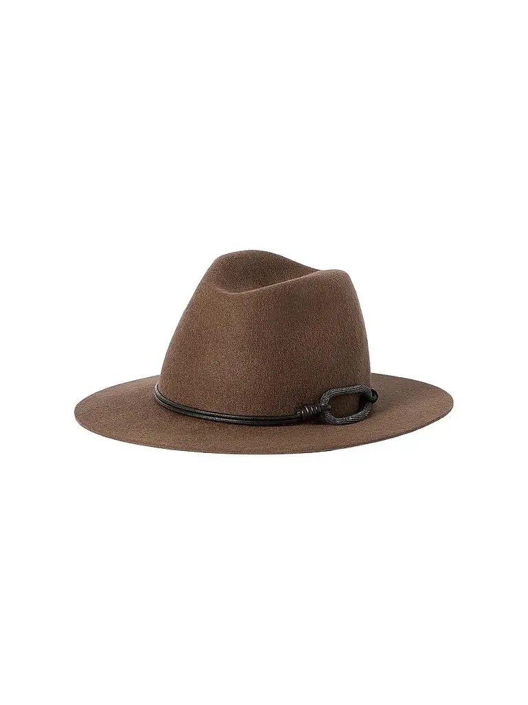 Brunello Cucinelli Women's Felt Fedora with Leather and Monili Band - Brown | Image 1 Brunello Cucinelli Women's Felt Fedora with Leather and Monili Band - Brown | Image 1