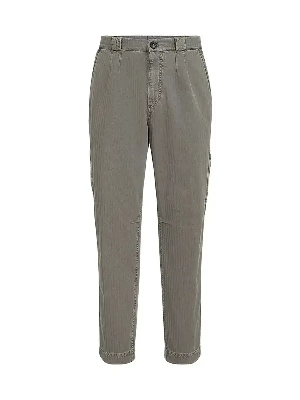 Brunello Cucinelli Men's Cotton Chevron Trousers with Zipped Pocket - Grey