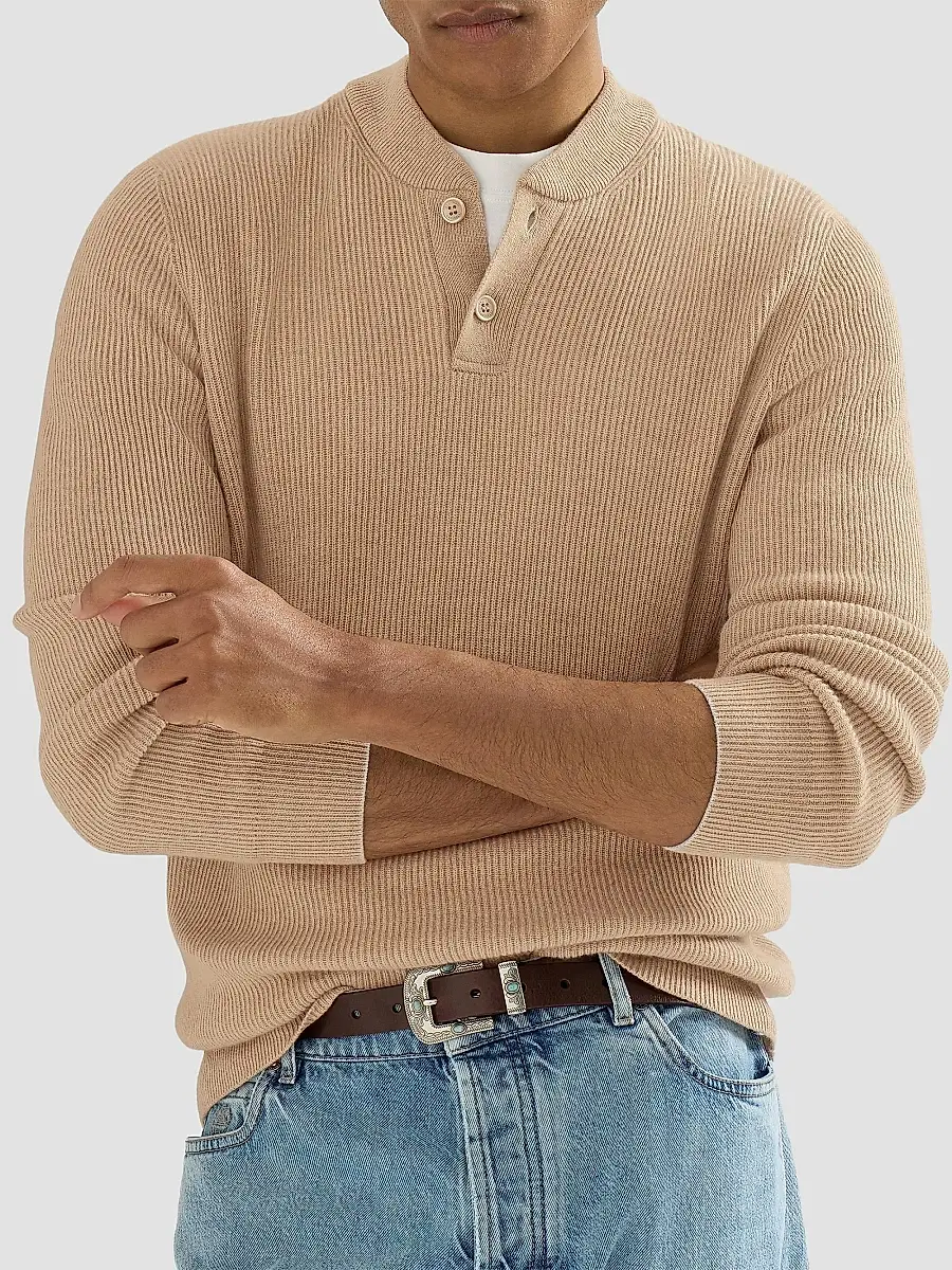 Brunello Cucinelli Men's Cashmere English Rib Sweater with Henley Collar - Camel | Thumbnail 4 Brunello Cucinelli Men's Cashmere English Rib Sweater with Henley Collar - Camel | Thumbnail 4