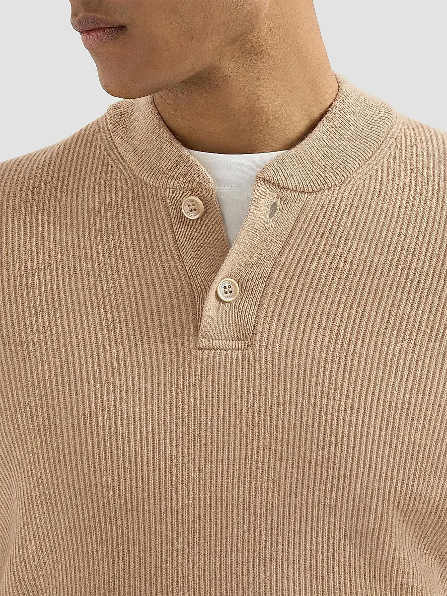 Brunello Cucinelli Men's Cashmere English Rib Sweater with Henley Collar - Camel | Thumbnail 5 Brunello Cucinelli Men's Cashmere English Rib Sweater with Henley Collar - Camel | Thumbnail 5