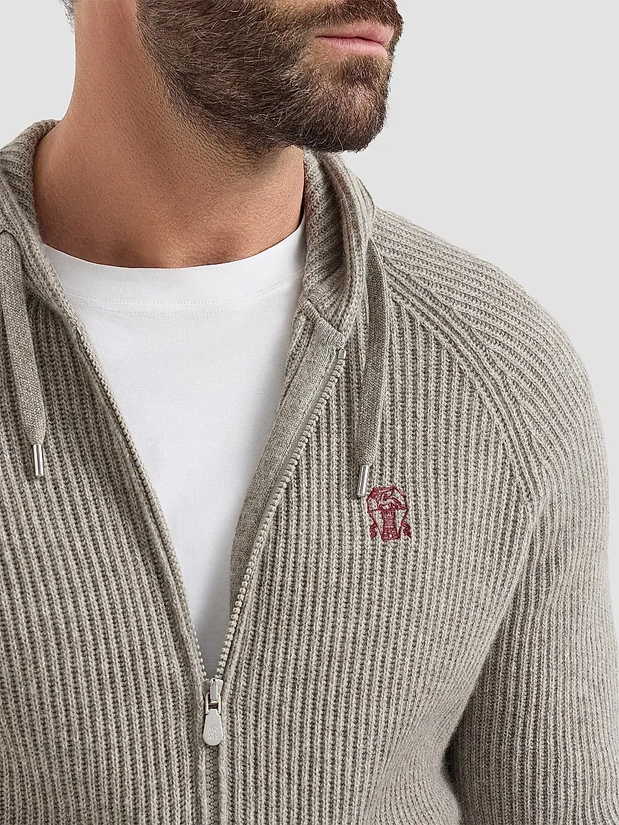 Brunello Cucinelli Men's Cashmere English Rib Hooded Knit Sweatshirt | Thumbnail 5 Brunello Cucinelli Men's Cashmere English Rib Hooded Knit Sweatshirt | Thumbnail 5