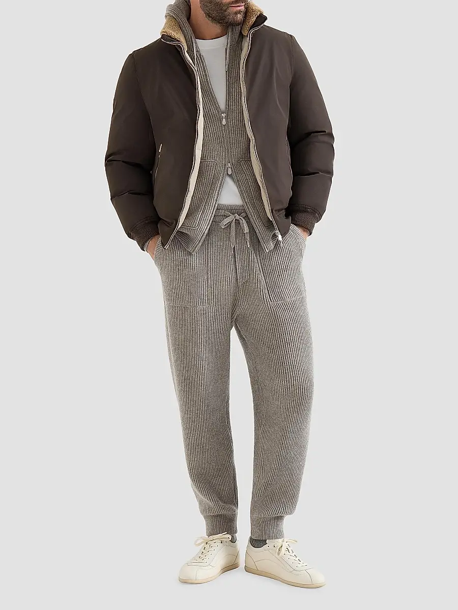 Brunello Cucinelli Men's Cashmere English Rib Hooded Knit Sweatshirt | Thumbnail 6 Brunello Cucinelli Men's Cashmere English Rib Hooded Knit Sweatshirt | Thumbnail 6