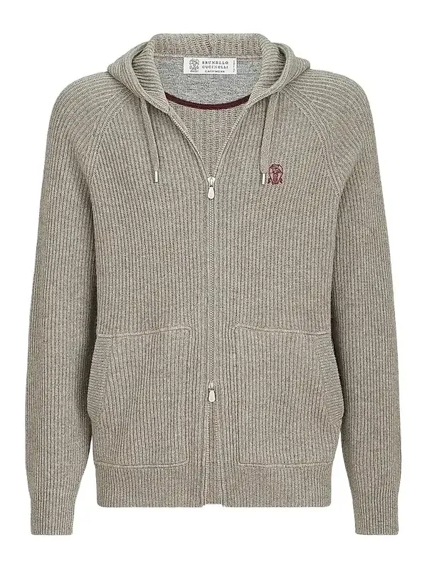 Brunello Cucinelli Men's Cashmere English Rib Hooded Knit Sweatshirt
