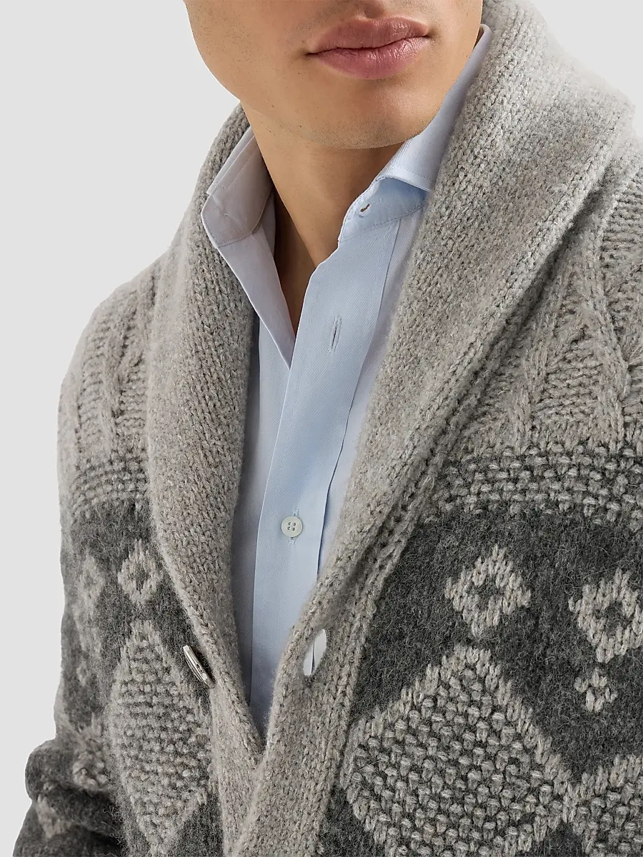 Brunello Cucinelli Men's Virgin Wool, Silk and Cashmere Chiné Cable Knit Cardigan | Thumbnail 5