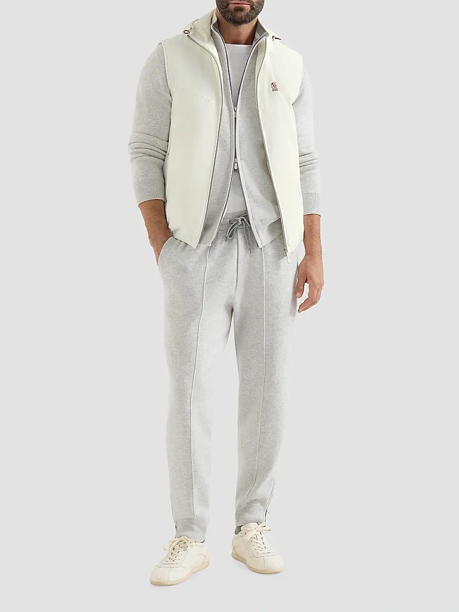 Brunello Cucinelli Men's Cashmere Double Knit Cardigan with Zipper - Light Grey | Thumbnail 6