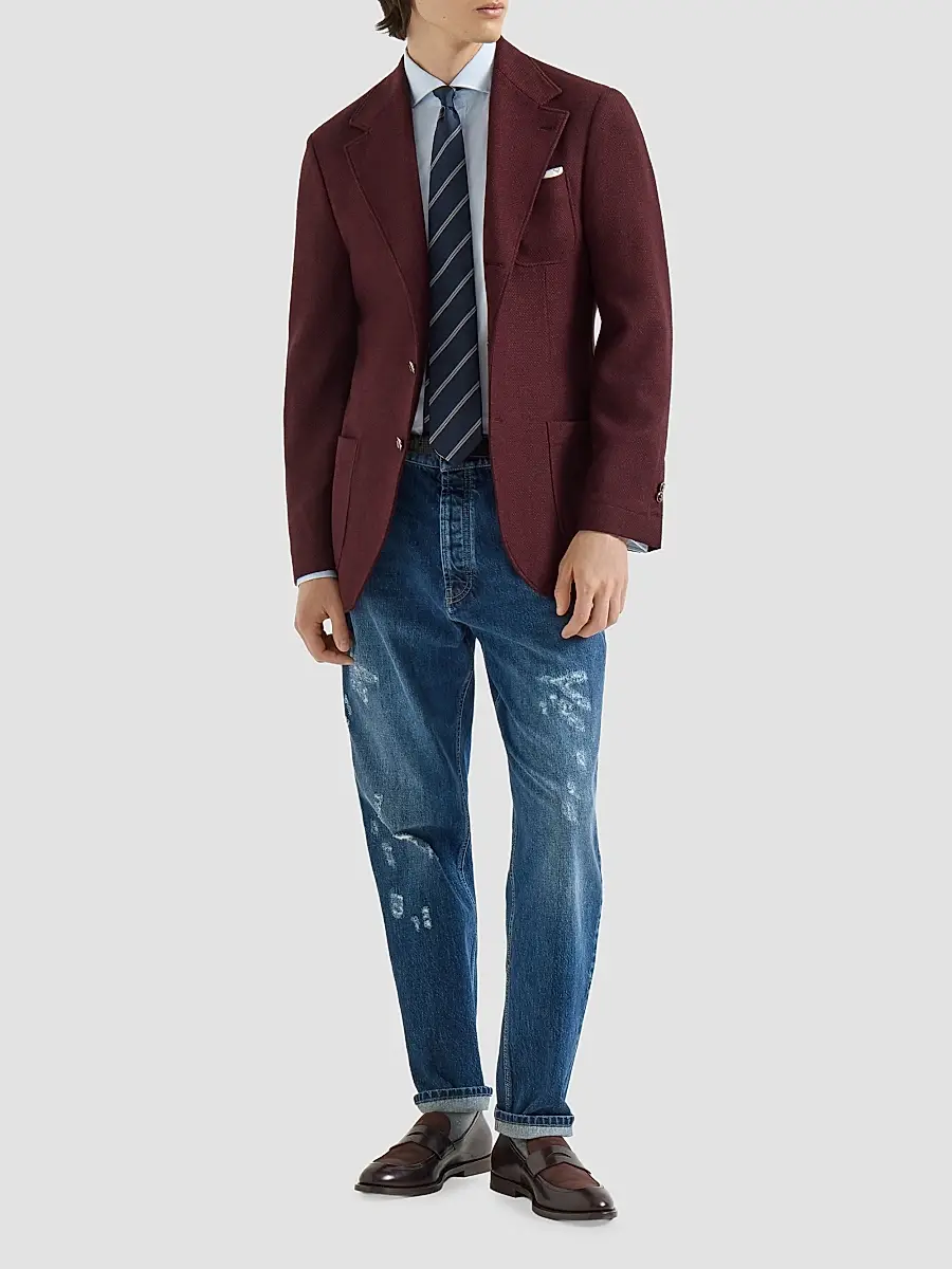 Brunello Cucinelli Men's Cashmere Panama Deconstructed Blazer | Thumbnail 6