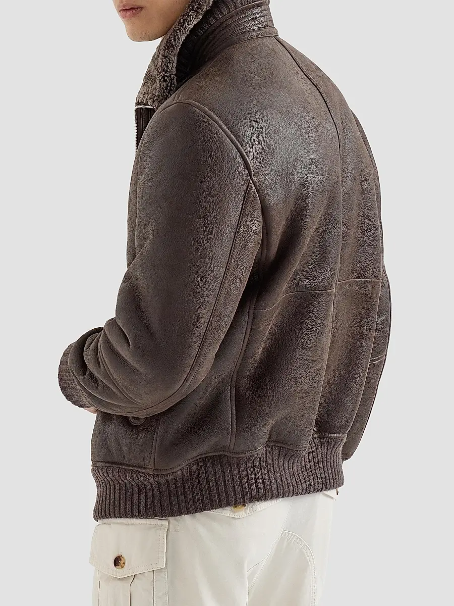Brunello Cucinelli Men's Vintage-Effect Shearling Bomber Jacket | Thumbnail 3 Brunello Cucinelli Men's Vintage-Effect Shearling Bomber Jacket | Thumbnail 3