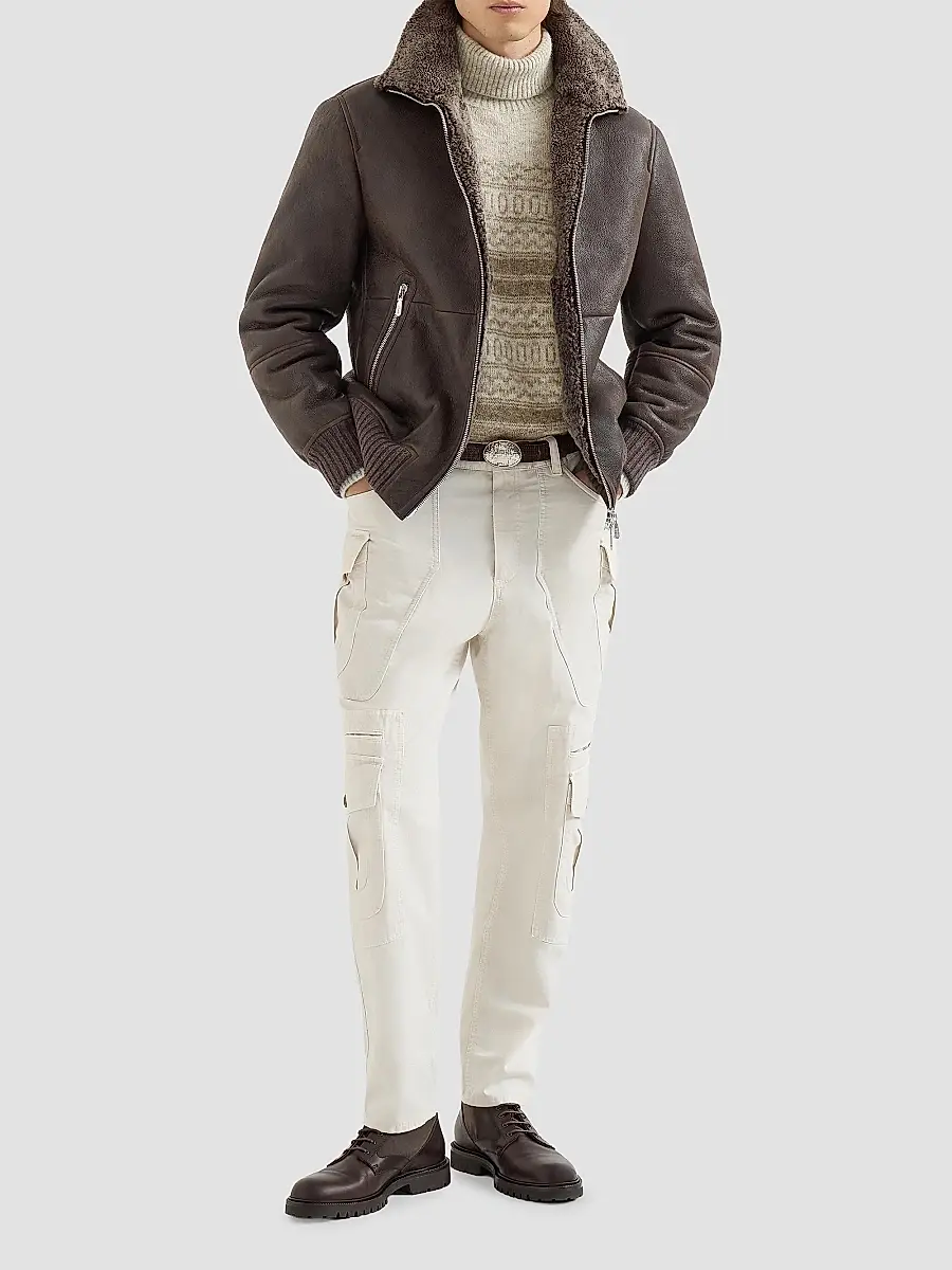 Brunello Cucinelli Men's Vintage-Effect Shearling Bomber Jacket | Thumbnail 6 Brunello Cucinelli Men's Vintage-Effect Shearling Bomber Jacket | Thumbnail 6