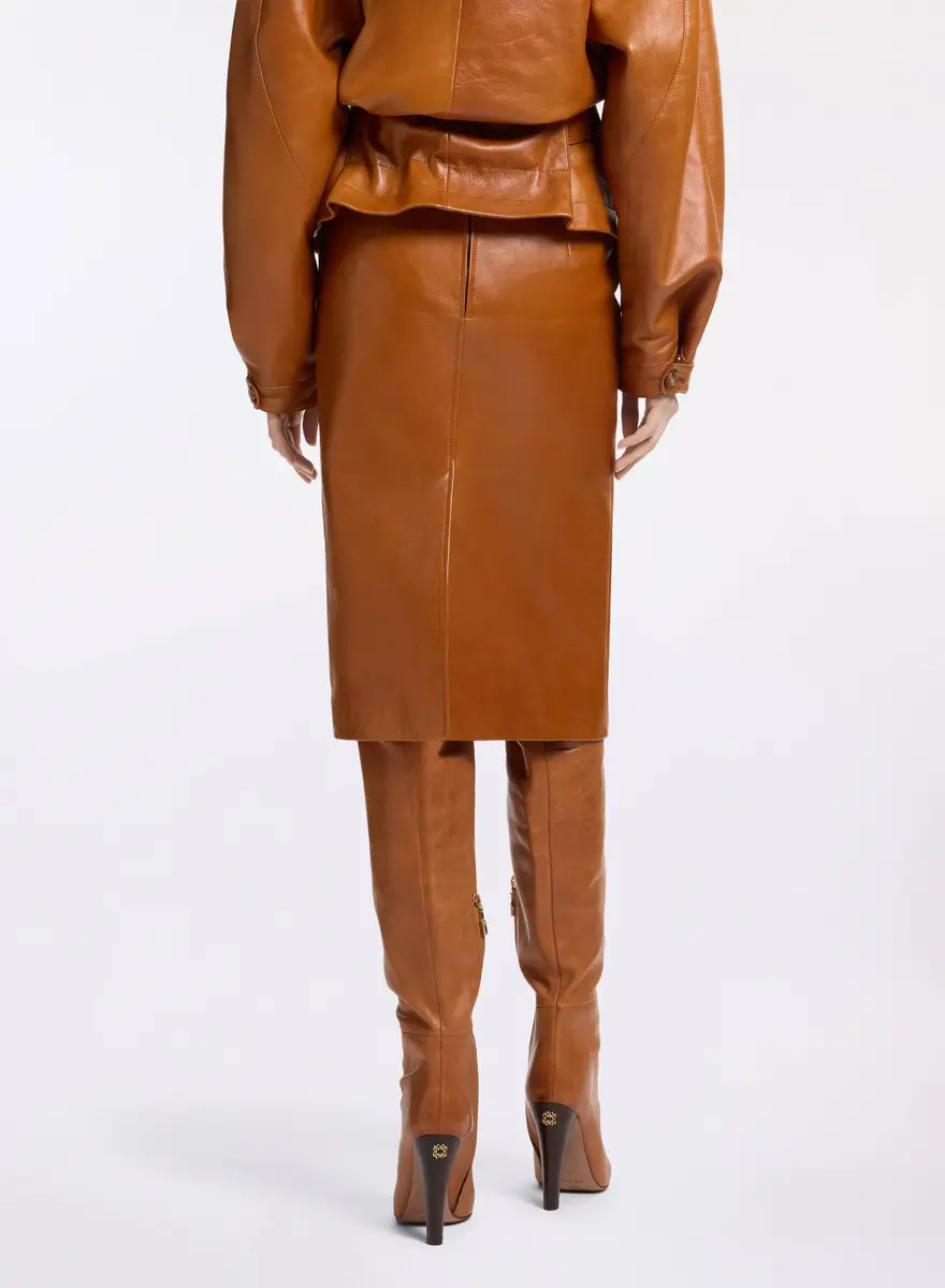 Elie Saab Leather Midi Skirt | Thumbnail 3