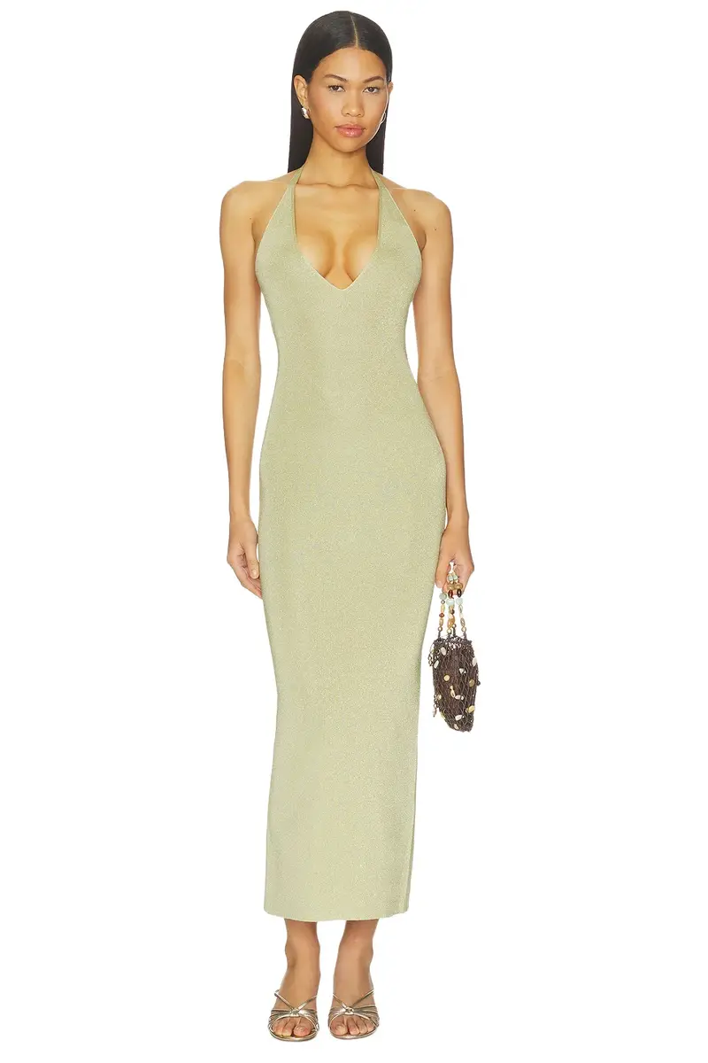 Jamy Deep V Shimmer Maxi Dress