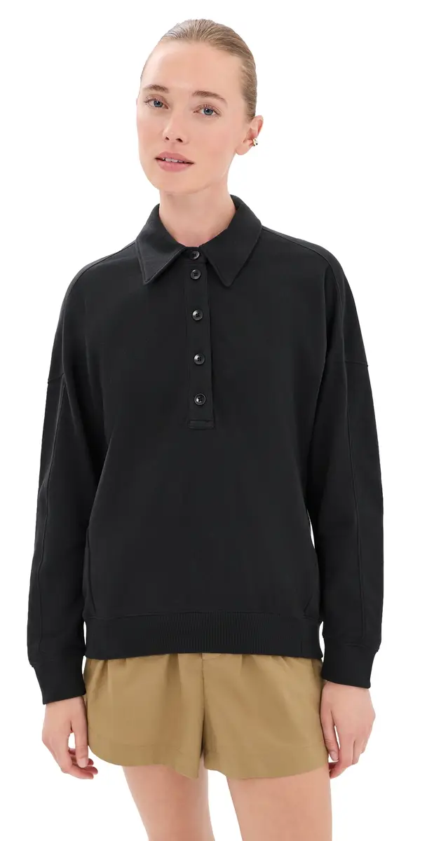 Tibi ightweight Polo Sweatshirt Black | Image 1 Tibi ightweight Polo Sweatshirt Black | Image 1