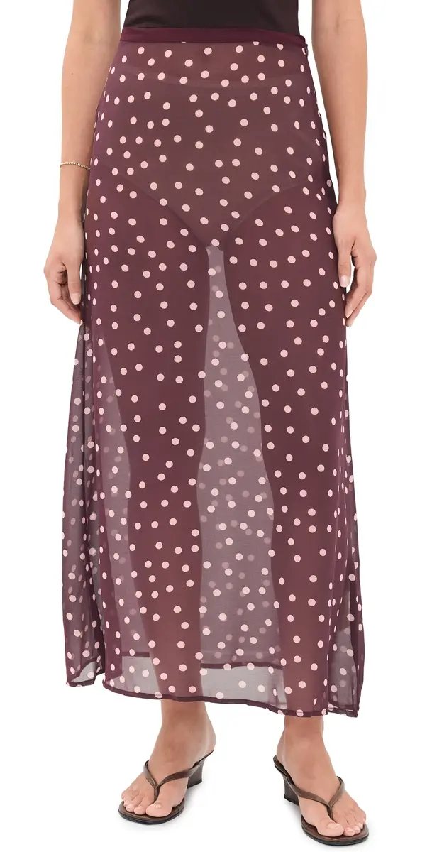VRG GRL Vilma heer Polka Dot Maxi Skirt Wine Polka Dot | Image 1 VRG GRL Vilma heer Polka Dot Maxi Skirt Wine Polka Dot | Image 1