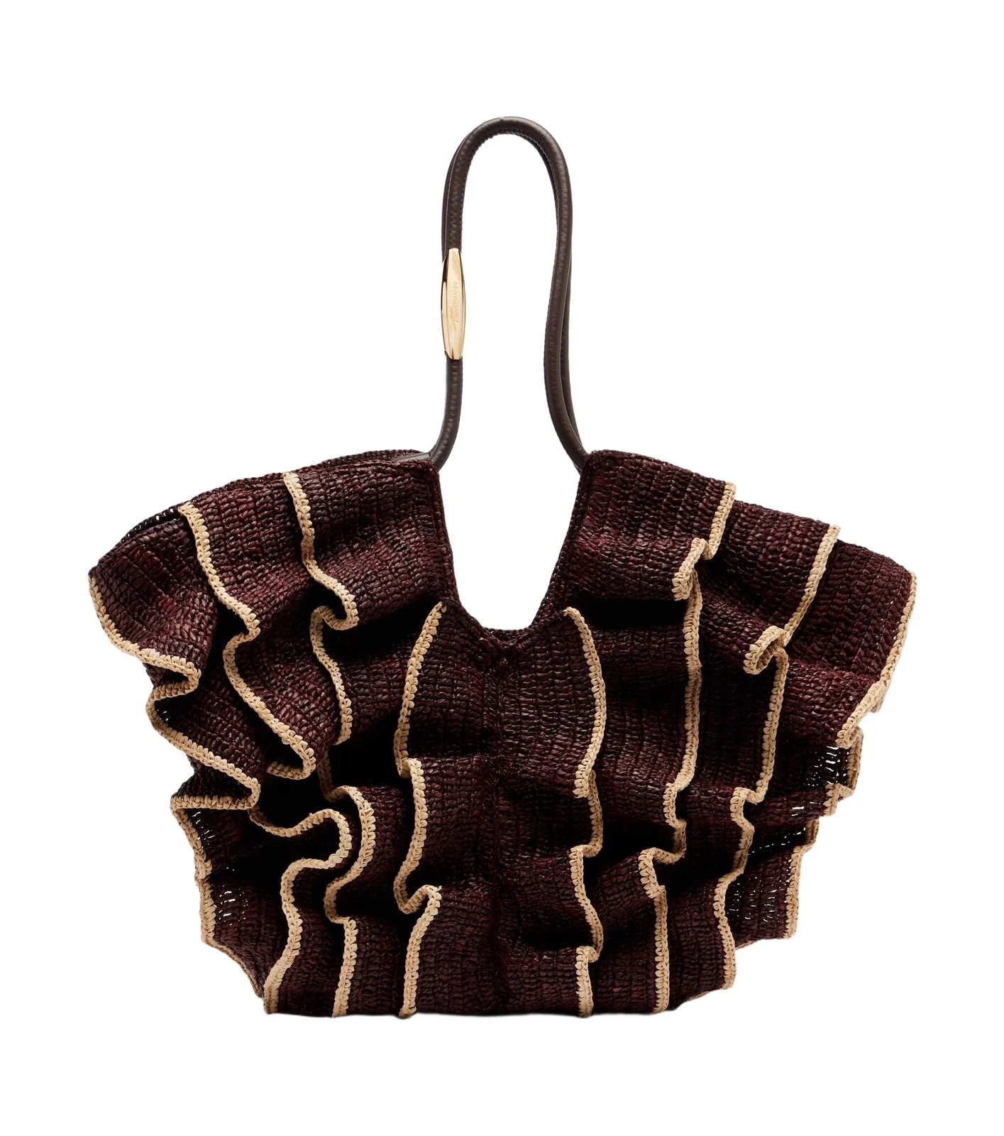 Goldentime Medium ruffled raffia tote bag