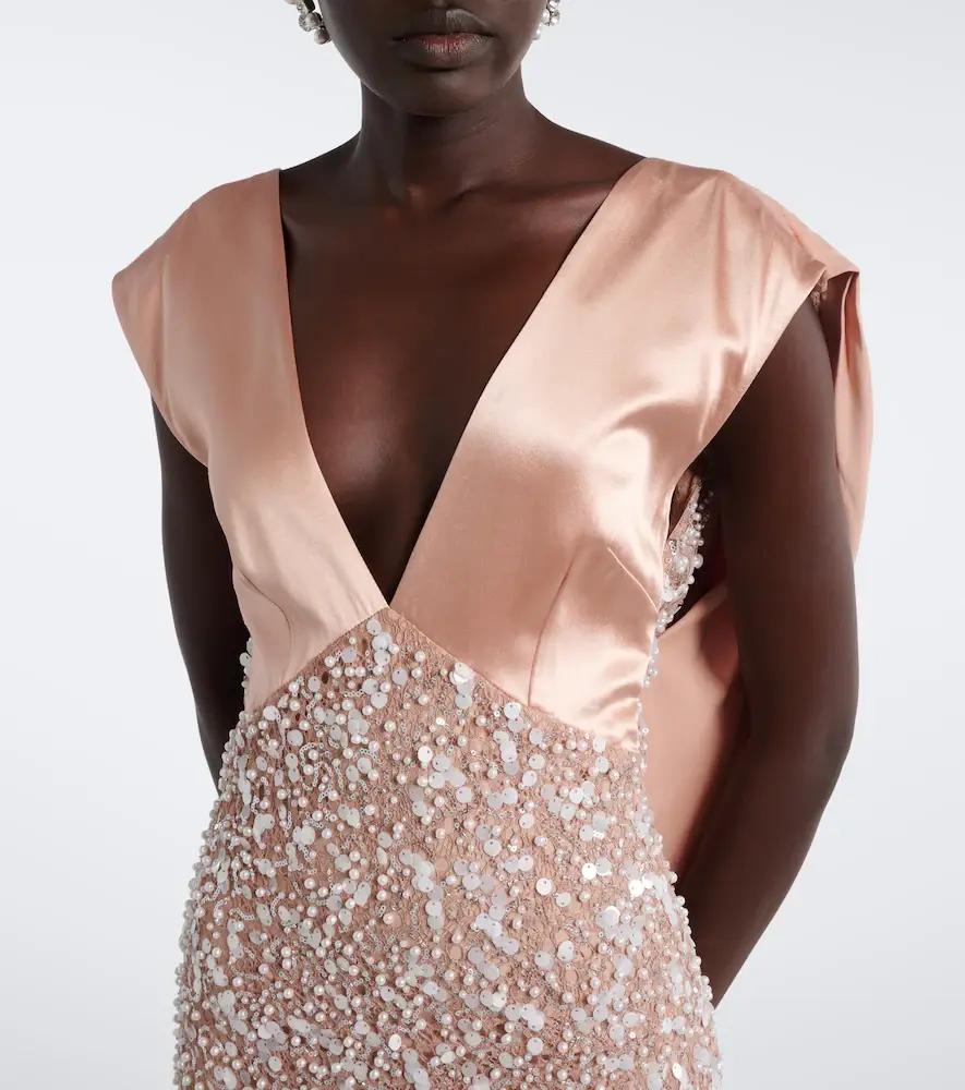 LA FUORI Là Fuori Genevieve embellished lace and satin gown | Thumbnail 3