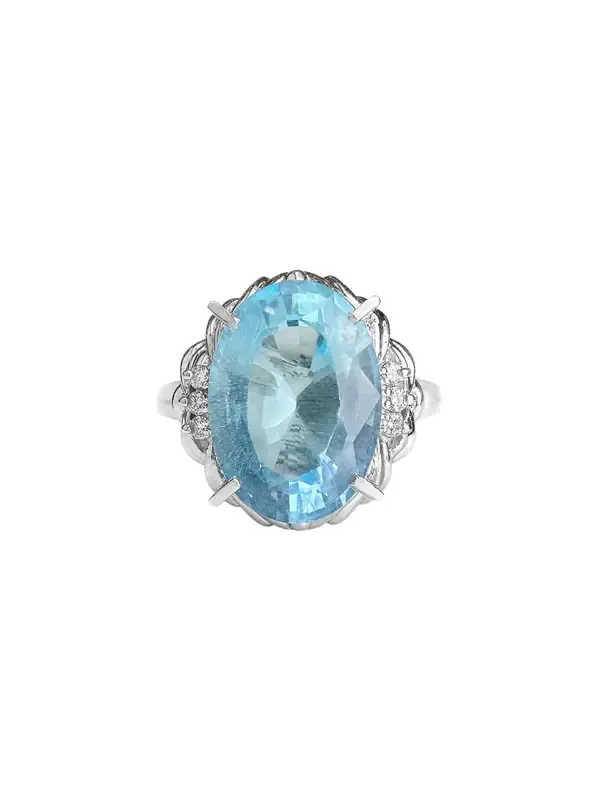 6.32ct Diamond Aquamarine Platinum Oval Ring