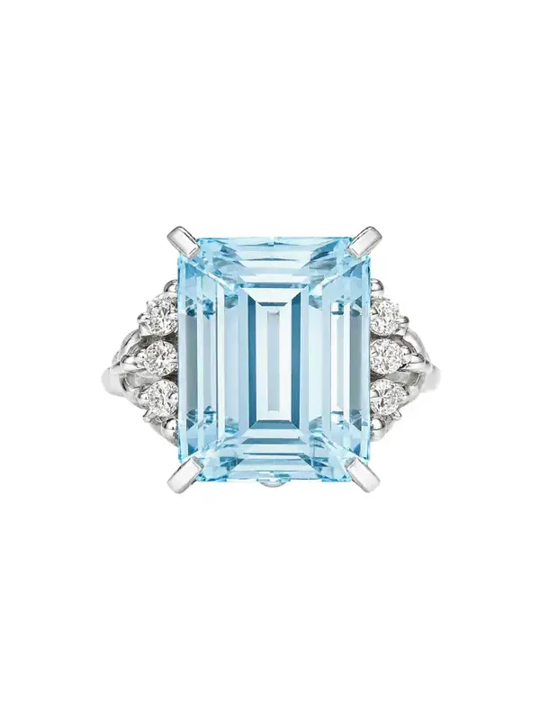 6.45ct Diamond Aquamarine Platinum Cushion Ring 6.45ct Diamond Aquamarine Platinum Cushion Ring