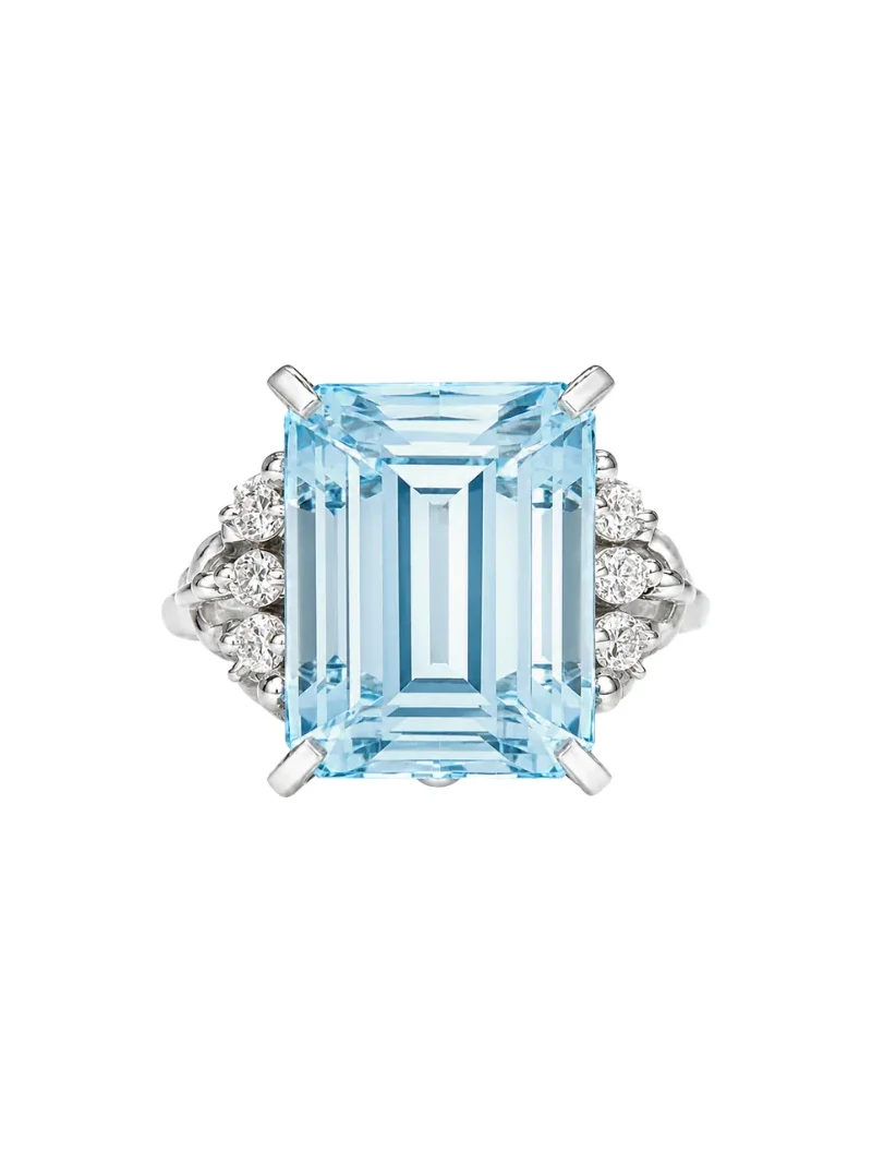 Wish Fine Jewelry 6.45ct Diamond Aquamarine Platinum Cushion Ring