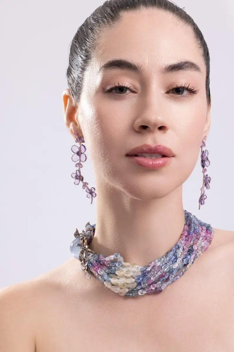CICADA Amethyst Sapphire Diamond Flower Earrings | Thumbnail 3 CICADA Amethyst Sapphire Diamond Flower Earrings | Thumbnail 3