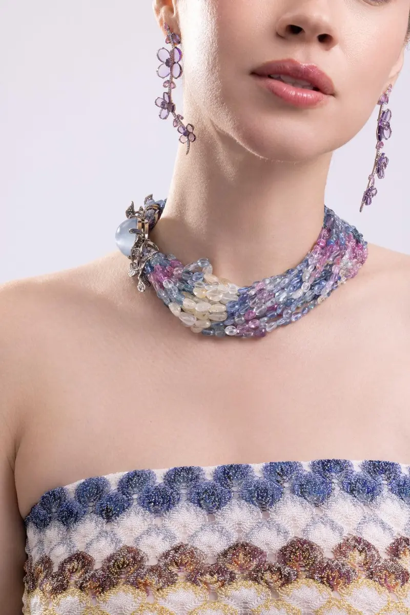 CICADA Amethyst Sapphire Diamond Flower Earrings | Thumbnail 4 CICADA Amethyst Sapphire Diamond Flower Earrings | Thumbnail 4