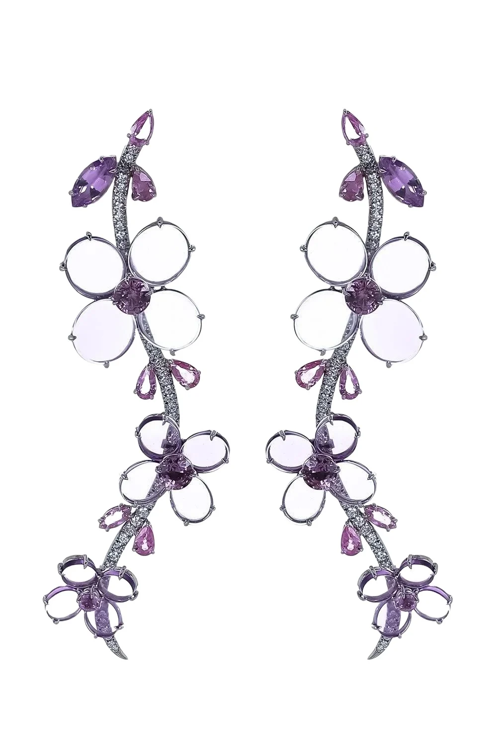 CICADA Amethyst Sapphire Diamond Flower Earrings