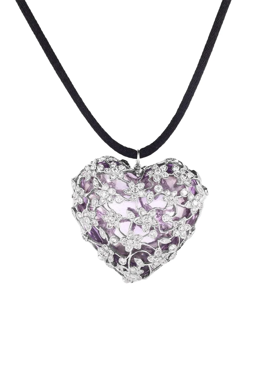 CICADA Diamond Amethyst Heart Pendant Necklace